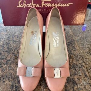Salvatore Ferragamo Pink Kitten Heels with Bow